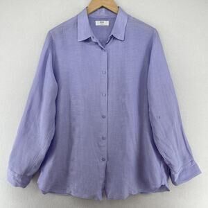 UNIQLO Top Womens XL 100% Linen Long Sleeve Button Front Shirt Blouse Purple